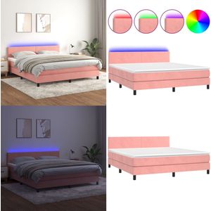 vidaXL Boxspring met matras en LED fluweel roze 180x200 cm - Boxspring - Boxsprings - Bed - Slaapmeubel