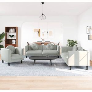 vidaXL Loungeset 3-delig - Fluweel - Lichtgrijs Lounge Set - Fluweel Sofa - Grijze Bank - Bankstel - Zitzitting