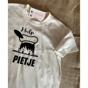 Hulp piet t-shirt- Hulppiet - Sint en piet- Shirt Wit, opdruk Zwart - Maat 10 yr