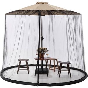 12ft zwart buitenterras paraplu met klamboe net - polyester vullingsbasis - 380 x 240 cm