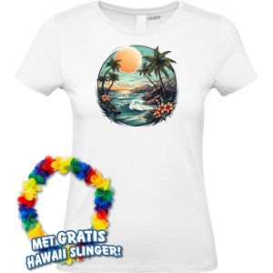 Dames t-shirt Hawaiian Beach | Toppers in Concert 2024 | Club Tropicana | Hawaii Shirt | Ibiza Kleding | Wit Dames | maat M