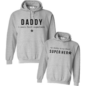 Hoodie set voor vader en zoon-Super Hero-Cadeau voor papa en zoon-Heren Maat L Kind Maat 134/140