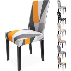 Stoelhoezen, set van 4, dikke stretch stoelhoezen, modern patroon, geometrie, oranje wit, afneembare wasbare stoelhoezen voor slaapkamer, woonkamer, eetkamerstoelen