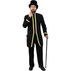 PartyXplosion - Goochelaar Kostuum - Jas Met Verlichting En Gouden Rand Heren Man - Zwart - Maat 56 - Carnavalskleding - Verkleedkleding
