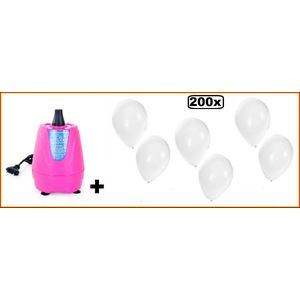Ballonpomp electrisch roze + 200 ballonnen wit