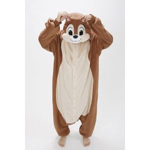KIMU Onesie Knabbel & Babbel Pak Eekhoorn Kostuum - Maat L-XL - Eekhoornpak Jumpsuit Huispak Pyjama Volwassenen Dames Heren Overall Fleece Festival