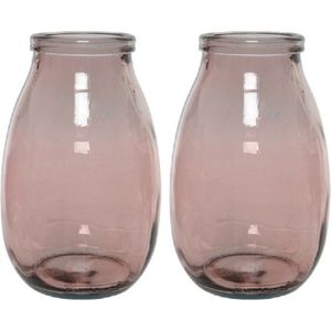 2x stuks roze vazen/bloemenvaas van gerecycled glas 18 x 28 cm - Glazen vazen voor bloemen en boeketten