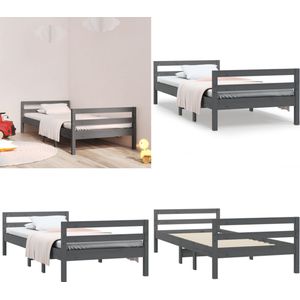 vidaXL Bedframe massief grenenhout grijs 90x200 cm - Bedframe - Bedframe - Eenpersoonsbed - Bed