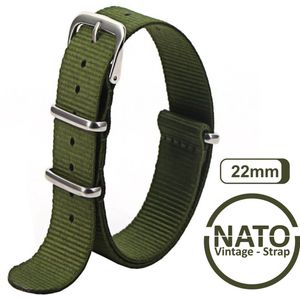 22mm Nato Strap Leger Groen - Vintage James Bond - Nato Strap collectie - Mannen - Horlogebanden - Legergroen 22 mm bandbreedte voor oa. Seiko Rolex Omega Casio en Citizen