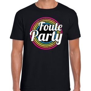 Foute party verkleed t-shirt zwart voor heren - discoverkleed / party shirt - Cadeau voor een disco liefhebber L