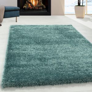 Flycarpets Nox Vloerkleed Hoogpolig - Blauw / Turquoise - 80x150 cm - Loper Tapijt