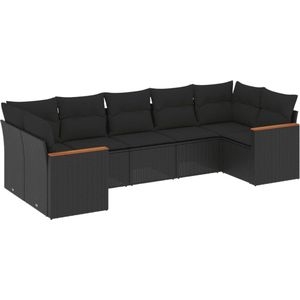 vidaXL 7-delige Loungeset Rattan Zwart