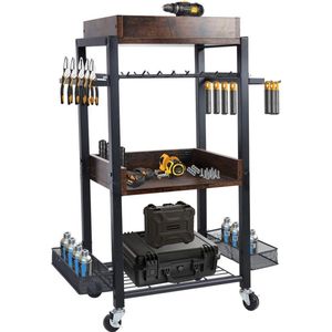 Collox Rollende organizer voor gereedschap - Gereedschapswagen - Opbergwagen op wielen - Met boorrek - 4 laags - 62x30,5x88 cm