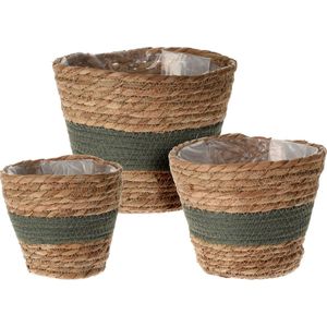 Bloempot natural rope set 3 stuks - donker groen.