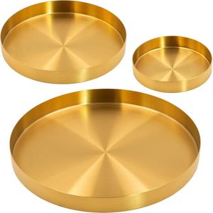 Decoratieve dienbladen rond set 3 stuks - goud metaal - bruiloftsdecoratie kerstdecoratie