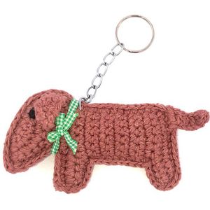 Luna-Leena duurzame teckel sleutelhanger van bio katoen - bruin - hand gehaakt in Nepal - dog keychain - honden sleutelhanger - tashanger - kado - cadeau - terra - dachshund