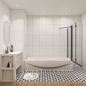 Badwand Black Crocus 2-Delig 120X140 Met Zijwand 75cm 6Mm Helder Glas Antikalk Mat Zwart