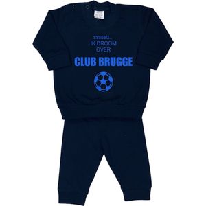 La Petite Couronne Pyjama 2-Delig ""ssstt... Ik droom over CLUB BRUGGE"" Unisex Katoen Zwart/blauw Maat 80/86