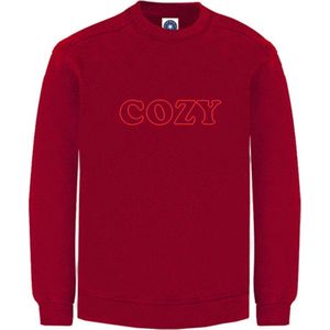 Huissweater - Huistrui - Sweater - Rood - NEON ROOD tekst COZY - ruimzittend - Large