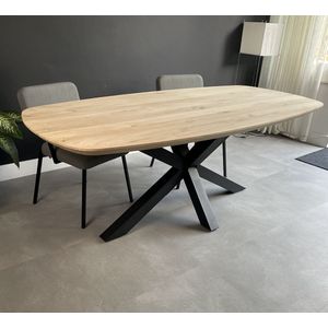 Blackwood - Deens Ovale Eettafel - Puur Massief Eiken - Behandeld - 180x100 centimeter - Stalen Matrix Poot