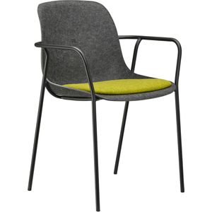 Felt Fine - PET Stoel Antraciet - Zwart Frame - 100% recycle plastic en staal - Zitting Groen - Met Armleggers (Fair Furniture Group – Nederlands Familiebedrijf)