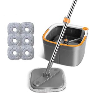 Vloerwisserset spin mop en emmer set 6 microvezel-dweilpads - zelfscheidend vuil en vers watersysteem - zelfuitwringend - 360° draaibare vierkante mopkop mop and bucket set