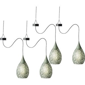 4x stuks groene solar tuinverlichting hanglamp ijzer 21 cm - Solarlampen - Hanglampen - Tuinverlichting