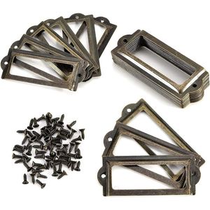 36 stuks vintage metalen labelhouders met schroeven voor naambordjes - Geschikt voor apothekerskast, ladekast of archiefkast
