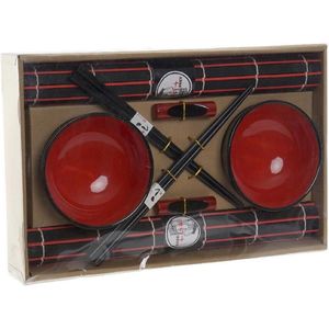 8-delige sushi serveer set voor 2 personen zwart/rood - Sushi eetset servies