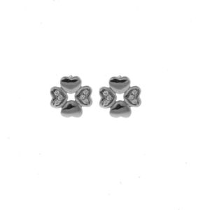 Behave Oorbellen - oorknopjes - klavertje vier - zilver kleur - oorstekers met steentjes - 0.8 cm