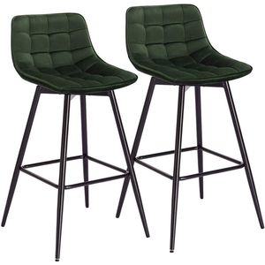 Barkruk Vlado Industrial - Donkergroen - Barkrukken set van 2 - Barstoel Kruk - Barstoelen met rugleuning - Keukenstoel - Velvet