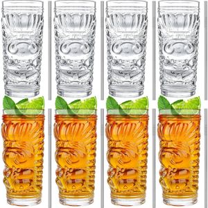 set van 8, kristalheldere cocktailglazen, 14 oz Tiki-kopjes tropisch orkaanglas geschikt voor feesten en bars, barbenodigdheden drinkware cadeauset