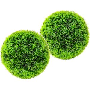 Kunstgras bol 2-delige set decoratieve grasbal realistische accessoires bruiloft party decor groen kunstgras grassen kunststof decoratieve bal kunstplant bal ornament voor thuis, kantoor, restaurant