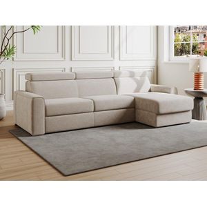 Vente-unique Omkeerbare express-hoekslaapbank van beige ribfluweel - Lattenbodem 160 cm met brede latten - Matras 22 cm - VIZIR