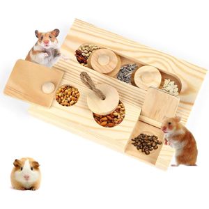 Speelgoed voor hamsters, speelgoed voor kleine dieren, 6 in 1 houten foerageerspeelgoed, geschikt voor hamsters, cavia's, konijnen, chinchilla, konijn