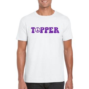 Toppers in concert - Wit Flower Power t-shirt Topper met paarse letters heren - Sixties/jaren 60 kleding XXL