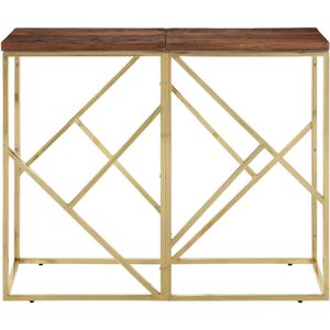 vidaXL Wandtafel roestvrij staal en massief bielshout goudkleurig - Wandtafel - Wandtafels - Bijzettafel - Console Tafel