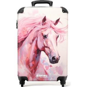 NoBoringSuitcases.com® - Kinderkoffer meisje - Roze paard - Kindertrolley meisjes - Handbagage koffer lichtgewicht - Reiskoffer trolley kinderen - Rolkoffer met wieltjes - Past binnen 55x40x20 en 55x35x25