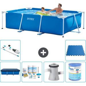 Intex Rechthoekig Frame Zwembad - 260 x 160 x 65 cm - Blauw - Inclusief Afdekzeil - Onderhoudspakket - Zwembadfilterpomp - Filter - Stofzuiger - Vloertegels