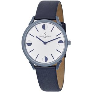 Pierre Cardin Pigalle Half Moon CPI.2009 Horloge - Leer - Blauw - Ø 40 mm