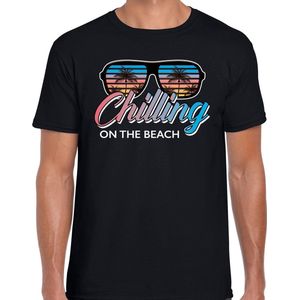 Beach feest t-shirt / shirt Chilling on the beach voor heren - zwart - Beach party outfit / kleding/ verkleedkleding/ carnaval shirt XL