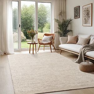 Karpet24 Handgeweven Wol Vloerkleed -200 x 290 cm - Scandinavische Boho Stijl, Taupe