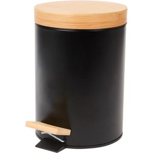 Pedaalemmer 3 liter - Prullenbak 3 liter - Badkamer Pedaalemmer - Toilet prullenbak - Mini pedaalemmer - Afvalbak met pedaal - Zwart - Bamboe