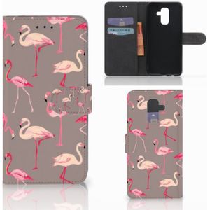 Samsung Galaxy A6 Plus 2018 Telefoonhoesje met Pasjes Flamingo