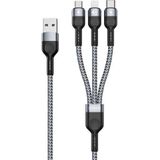 Duzzona USB-A naar Lightning / USB-C / Micro USB Kabel 3.5A 1.3M Zwart