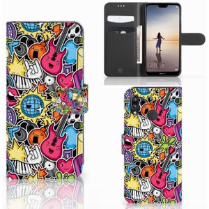 Huawei P20 Lite Wallet Case met Pasjes Punk Rock