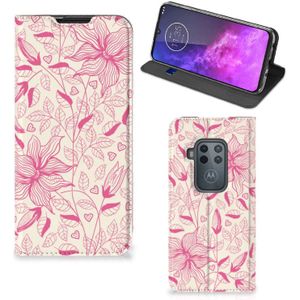 Motorola One Zoom Smart Cover Pink Flowers