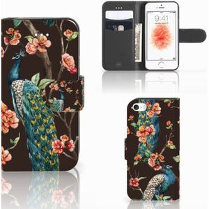 Apple iPhone 5 | 5s | SE Telefoonhoesje met Pasjes Pauw met Bloemen