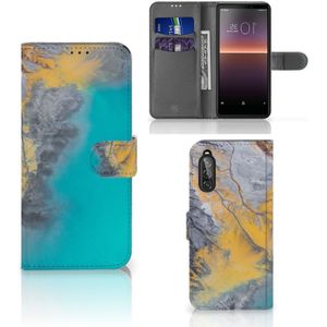 Sony Xperia 10 II Bookcase Marble Blue Gold