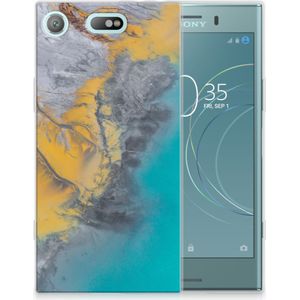 Sony Xperia XZ1 Compact TPU Siliconen Hoesje Marble Blue Gold